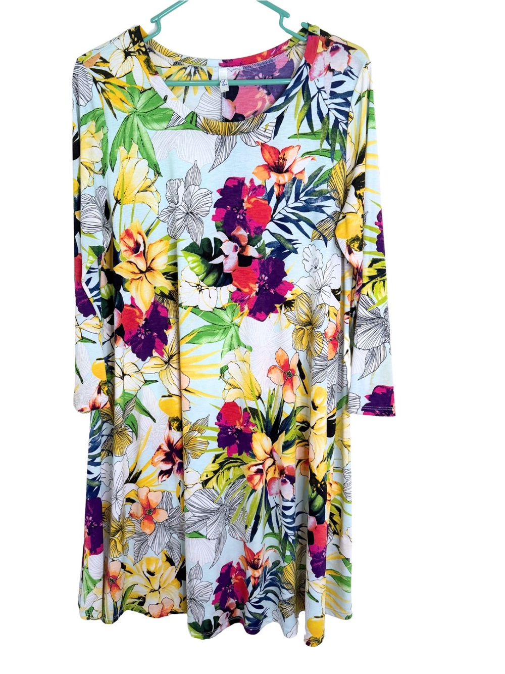 3/$20 Yee Tropical Floral 3/4 Sleeve Knee Length Dress